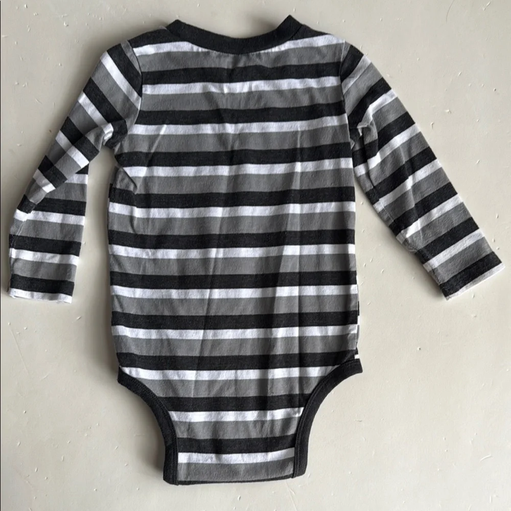 Okie Dokie Black and Gray Striped Onesie Boys 12 Months